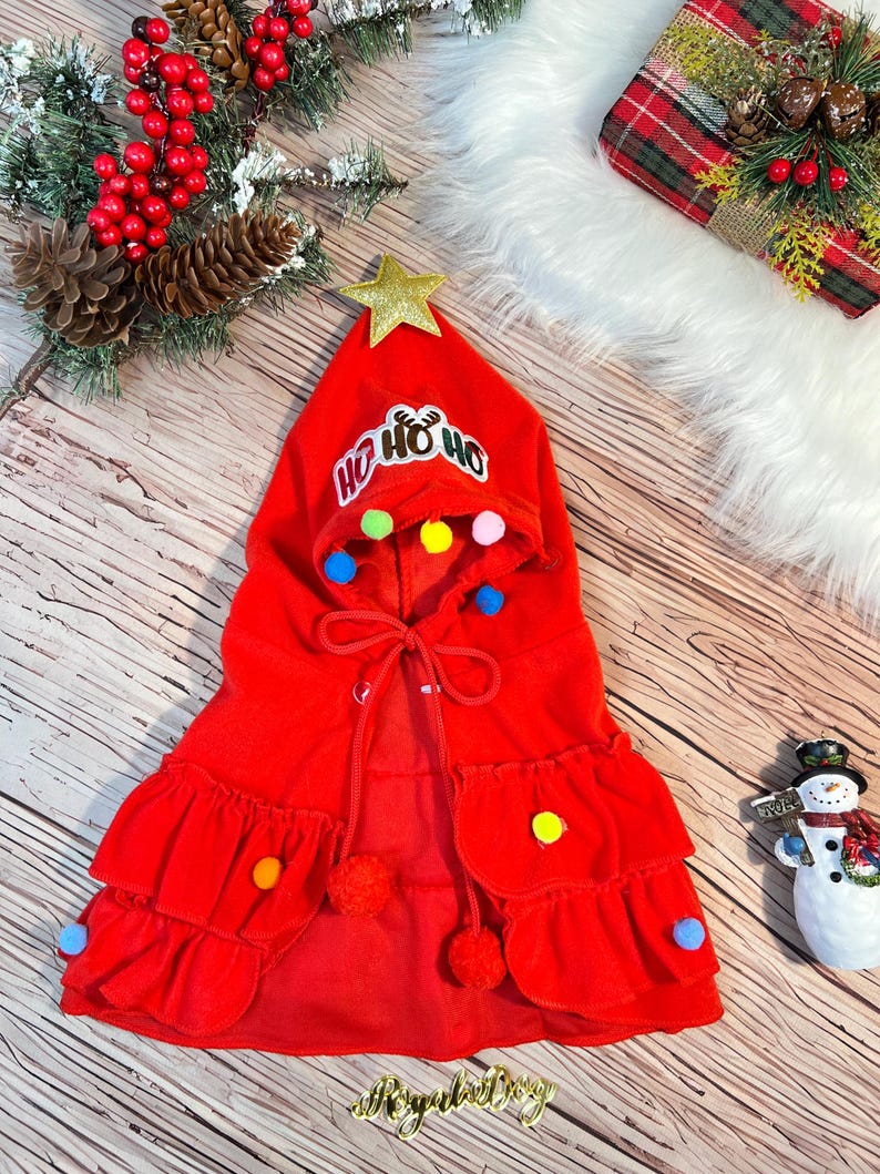 Festive Red Cape Tree for Your Furry Friends , Christmas tree Dog costume, festive holiday photo prop Santa tree costume, Dog holiday gift
