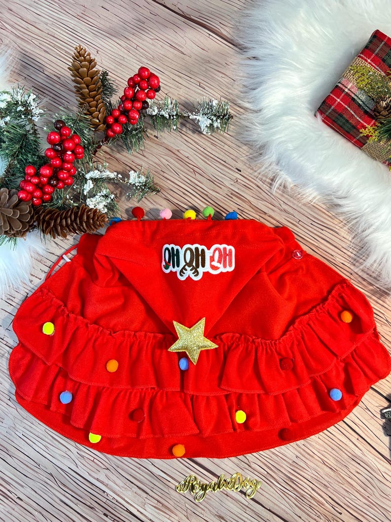 Holiday Red Cape Tree: Perfect for Pets' Christmas Fun! Christmas tree Dog costume, festive holiday photo prop Santa tree costume, Dog gift