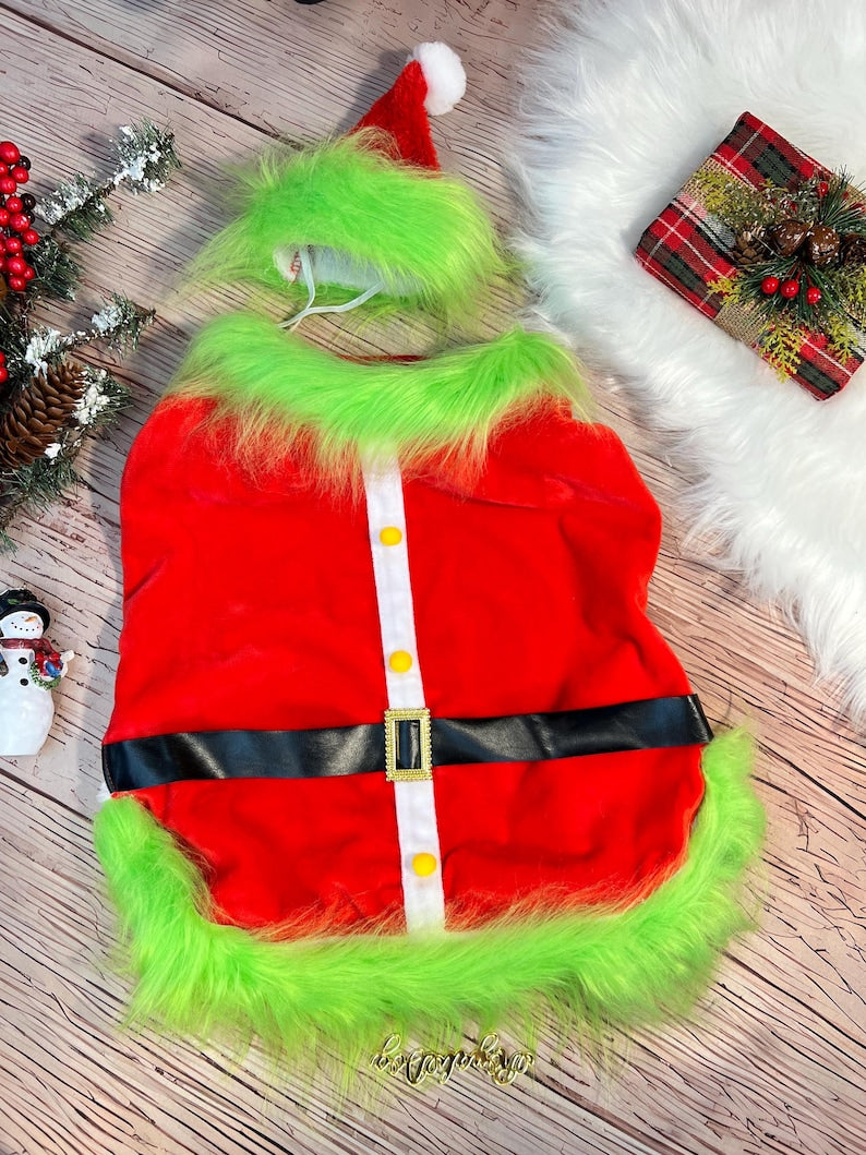 Christmas Grinch Costume for Pets - Cape & Hat for Large Dogs, large Christmas dog costume, Large dog grinch costume, Dog gift, Santa Cape