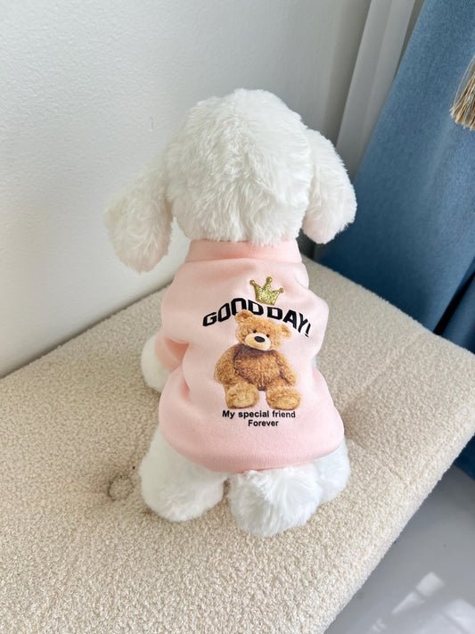 Pink Dog Sweatshirt with Cute Bear Print - Pet Apparel for Small Breeds, pet clothing, dog top, dog fashion, dog apparel, dog long sleeves