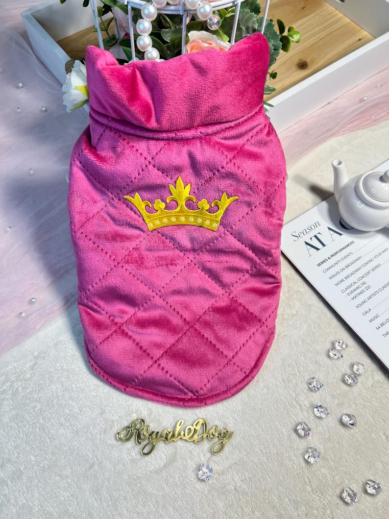 Dog Pink Vest with Gold Crown Detail - Luxuriously Comfortable, pet clothing, dog west, dog jacket, dog fashion, dog apparel, pet clothing