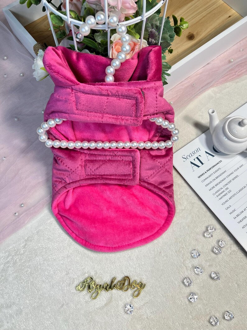 Dog Pink Vest with Gold Crown Detail - Luxuriously Comfortable, pet clothing, dog west, dog jacket, dog fashion, dog apparel, pet clothing