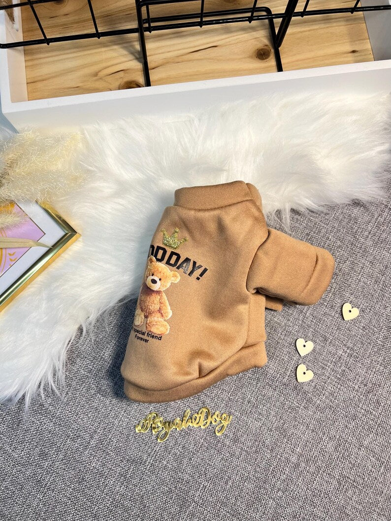 Cute Bear Crown Dog Sweater - Unique Good Day Graphic, pet clothing, dog top, dog fashion, dog apparel, dog long sleeves, dog t-shirt