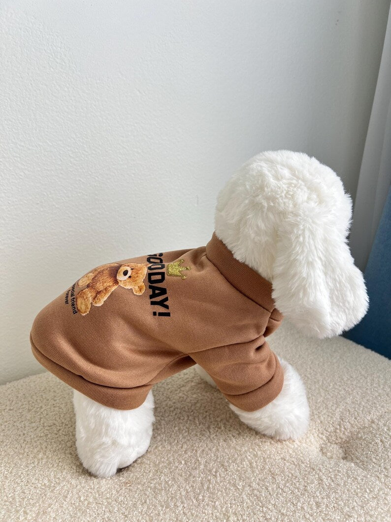 Cute Bear Crown Dog Sweater - Unique Good Day Graphic, pet clothing, dog top, dog fashion, dog apparel, dog long sleeves, dog t-shirt