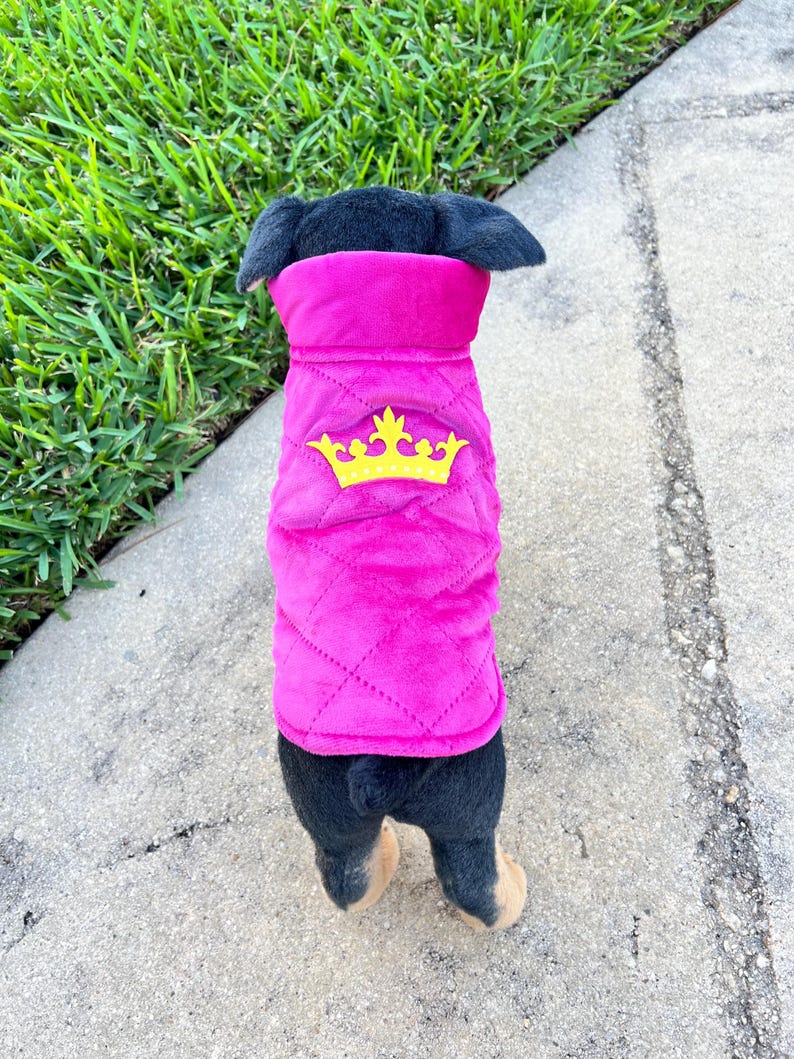 Cozy Pink Pet Vest with Regal Gold Crown Design, pet clothing, dog west, dog jacket, dog fashion, dog apparel, pet clothing, cozy dog outfit