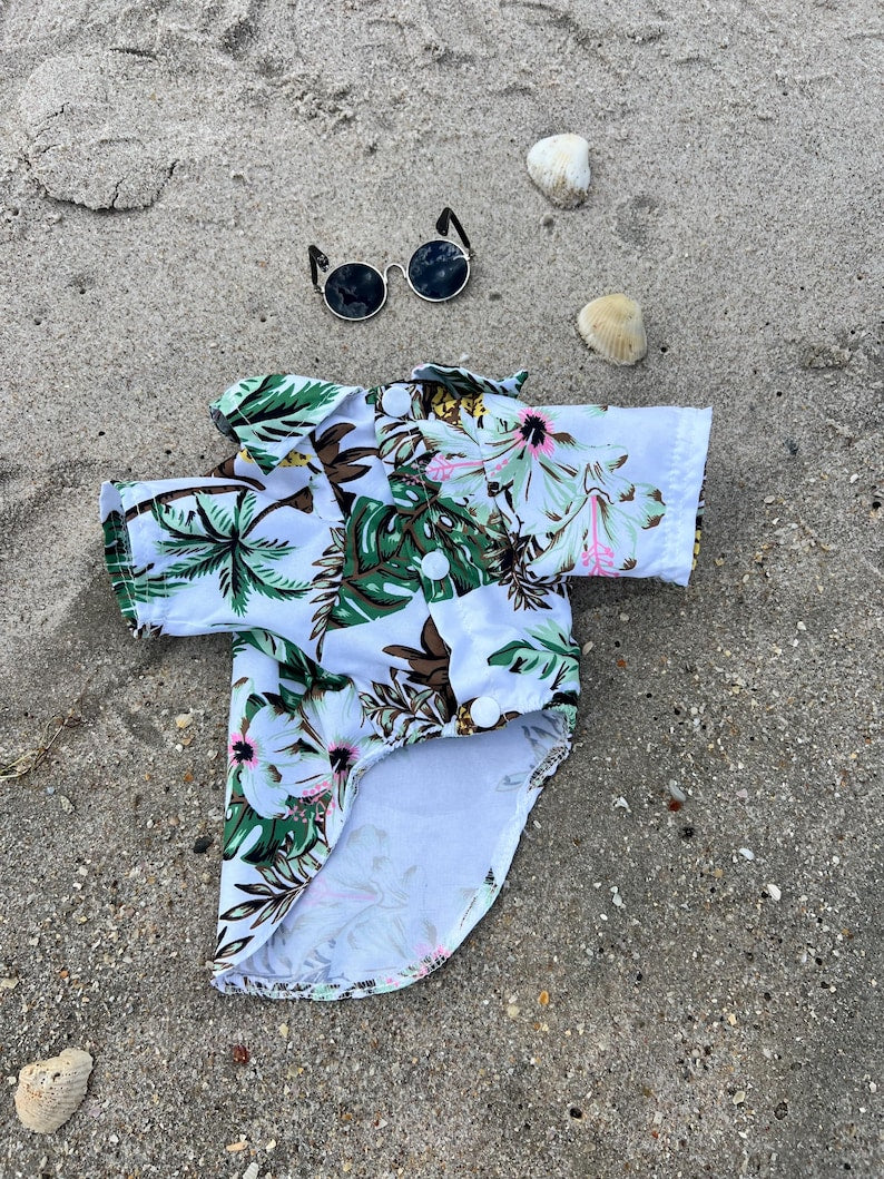 Dog Beachwear Combo, Hawaiian Dog Shirt with sunglasses ,Tropical Pet Outfit for Summer, Beach Days & Photoshoots