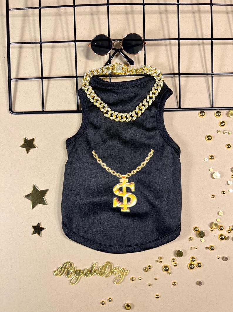 Dog Rapper Shirt, Hip Hop Dog Outfit, Funny Dog Clothes, Gold Chain Dog Shirt, Dog Party Costume, Small Dog Streetwear, Dog Gift Idea, gift