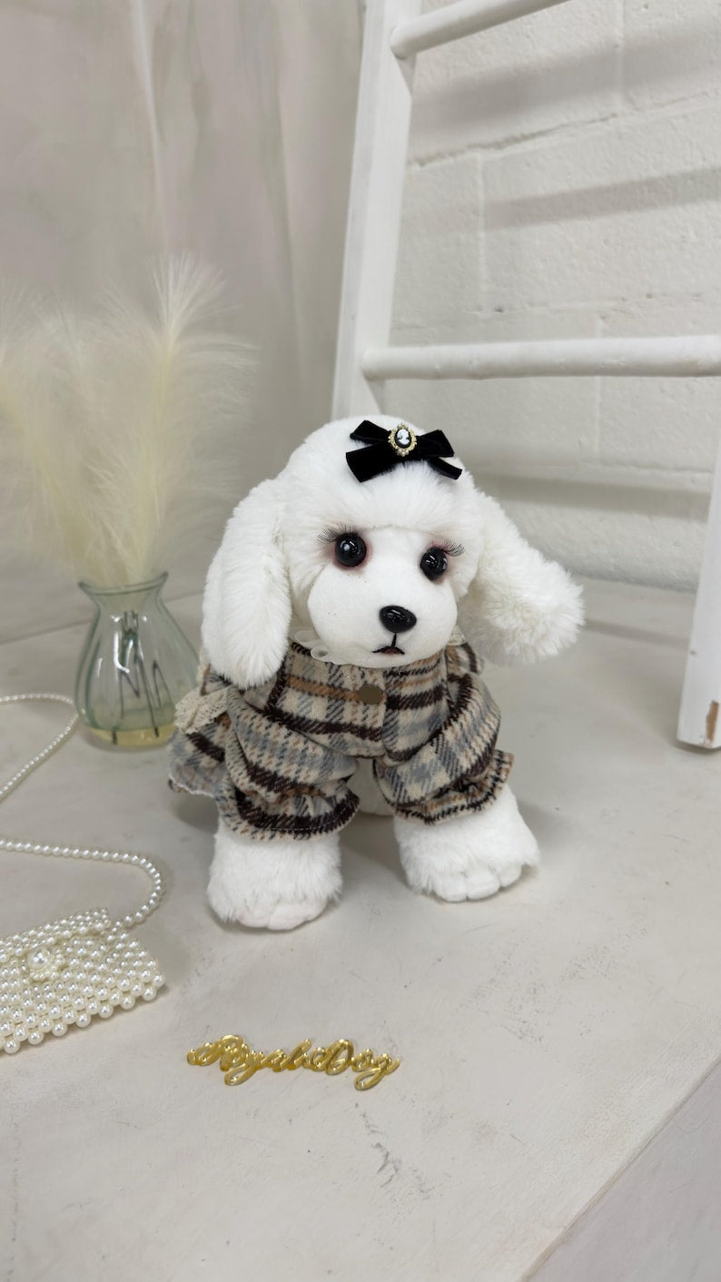 Chic Dog Dress with Lace & Velvet | Plaid Pup Outfit + Bow Clip | Cute Instagram Dog Fashion Royal Dog Couture, dog dress, dog outfit