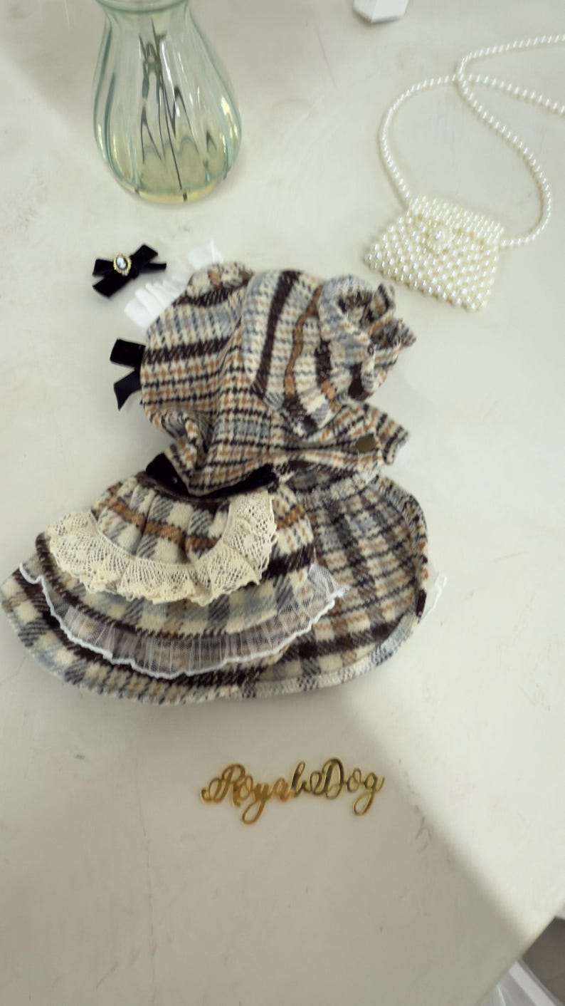 Chic Dog Dress with Lace & Velvet | Plaid Pup Outfit + Bow Clip | Cute Instagram Dog Fashion Royal Dog Couture, dog dress, dog outfit