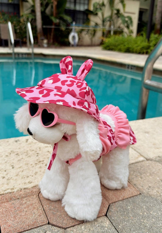 Pink Ruffle Dog Dress with Bunny Hat & Sunglasses: Summer Outfit for Small Dogs