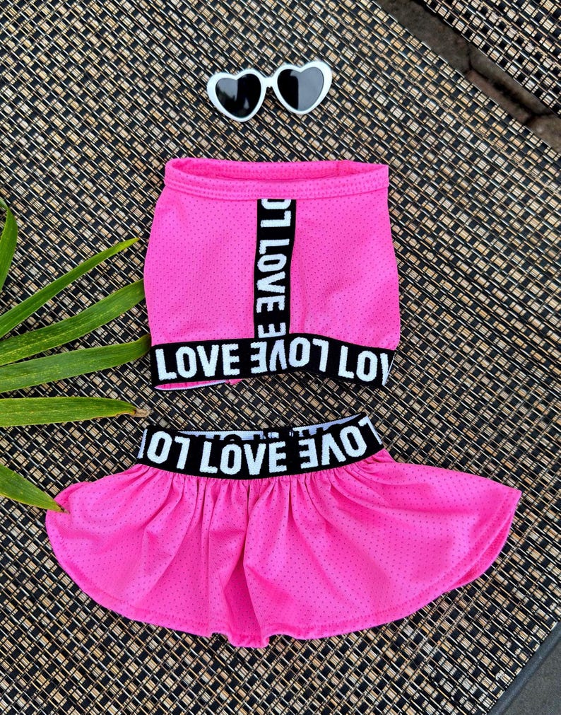 Dog Beach Dress with Heart Sunglasses: Pink LOVE Outfit