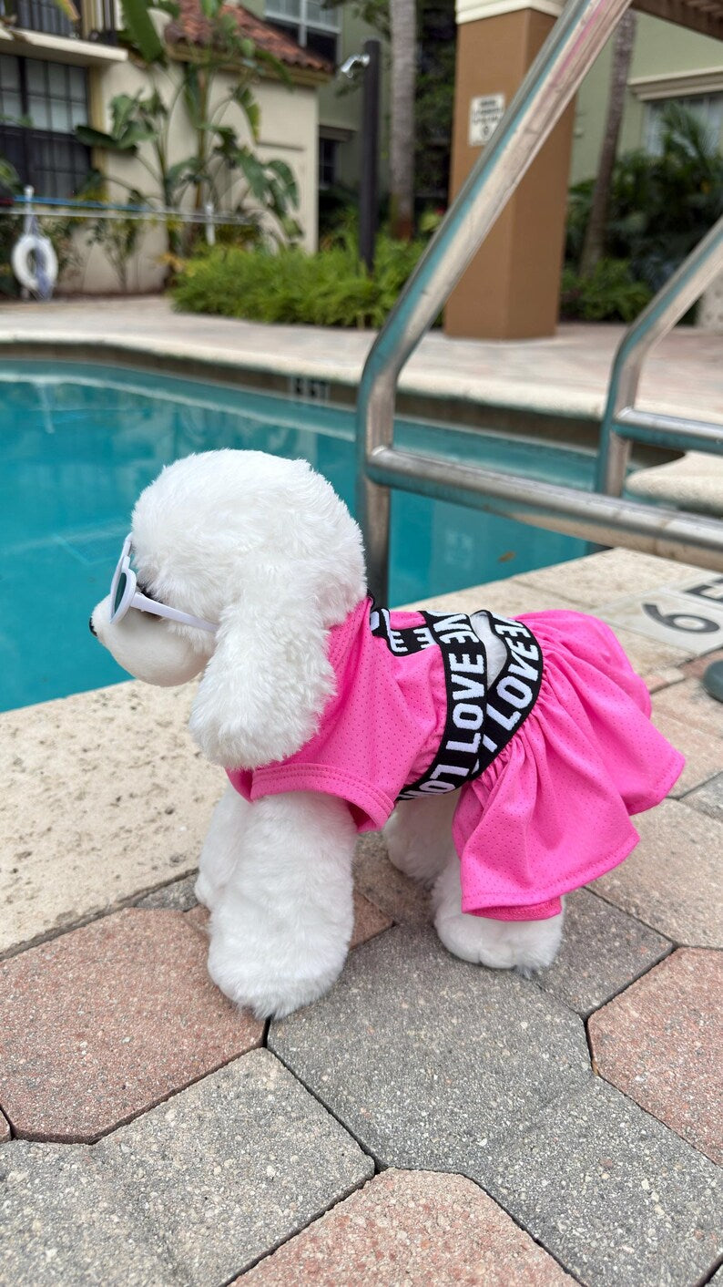 Dog Beach Dress with Heart Sunglasses: Pink LOVE Outfit