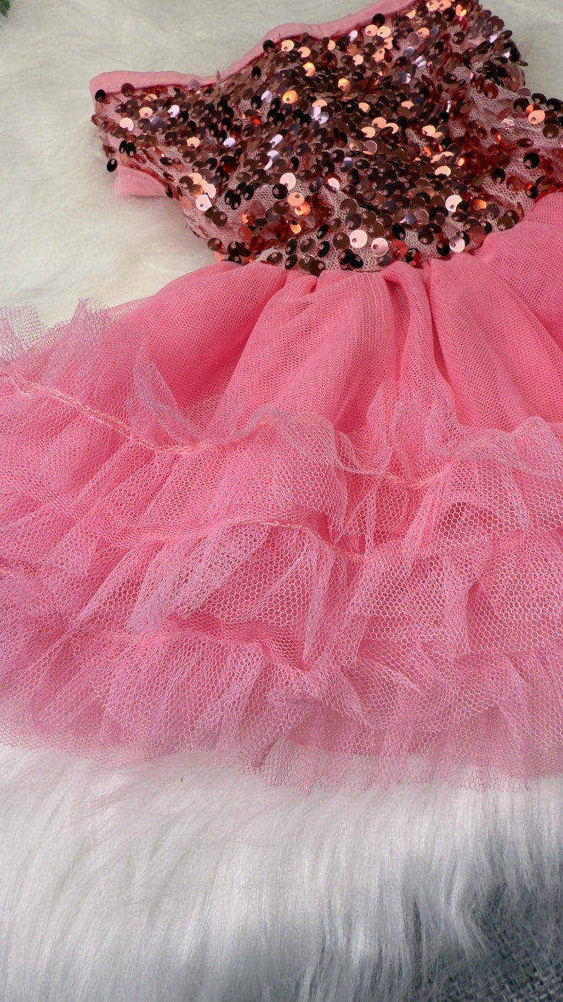 Luxury Sparkly Dog Dress with Pink Sequins & Tulle Skirt – Elegant Party Outfit for Small Dogs | Yorkie, Poodle, Chihuahua Clothes