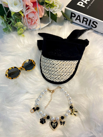 Leopard Dog Dress Set: Glamorous Pet Outfit with Cap, Sunglasses & Necklace