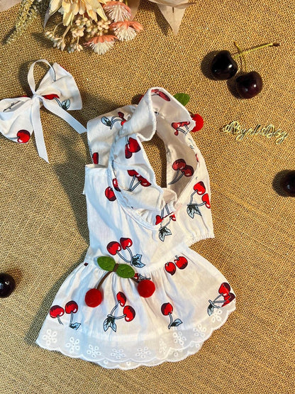 Chic Cherry Delight: Stylish Dog Clothes for Special Occasions, elegant Dog dress, summer dog dresses, dog summer dresses, cherry dog dress