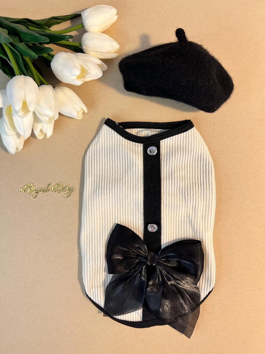 Pet Couture: Luxury Dog Shirt with Beret - Adorable Canine Ensemble , dog clothes, dog dress, pet clothing, dog shirt, pet fashion