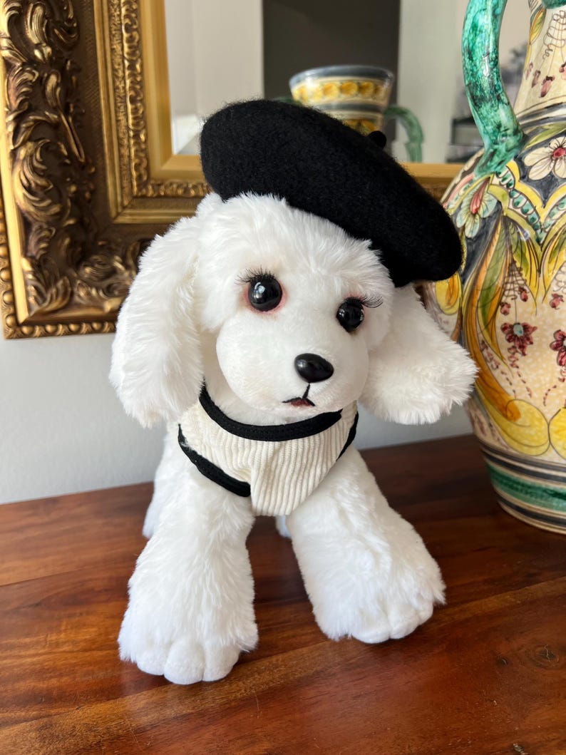 Luxury Pet Fashion: Stylish Dog Shirt and Beret Set - Chic Canine Ensemble for Posh Pup, dog clothes, dog dress, pet clothing, dog shirt
