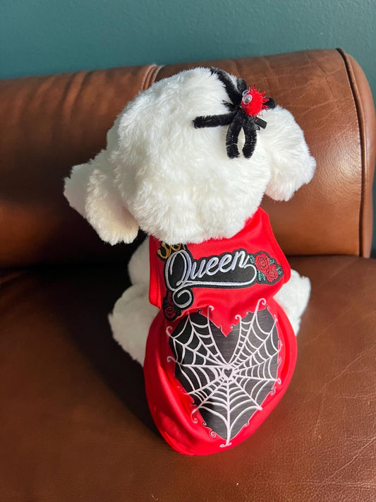 Creepy-Cute Halloween Pet Outfit - Queen T-Shirt with Spider Hairpin Accessory,Halloween dog shirt , pet costume party, dog Halloween