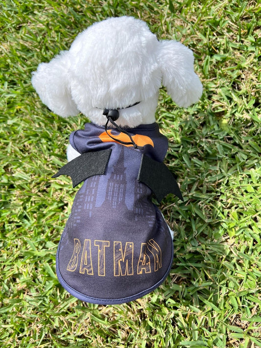 Furry Sidekick Batman T-shirt with Mask for Pet Halloween Cosplay, dog clothes, pet clothing, pet costume party, dog Halloween, dog costume