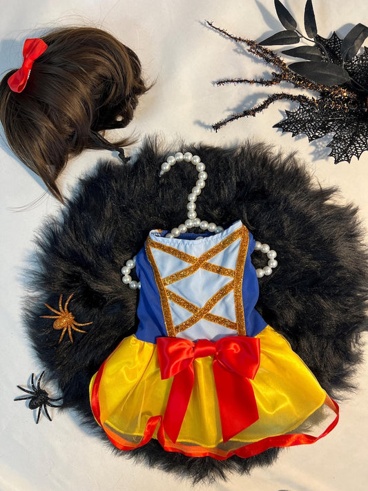 Snow White Dog Halloween Costume Set with Wig - Pet Princess Dress, pet costume party, dog Halloween outfit, custom Dog clothes, cat drees