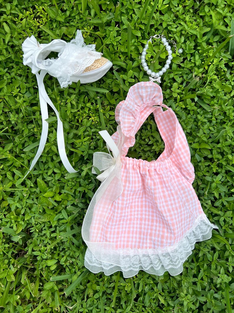 Luxury Dog Necklace, Pink Dress & Panama Set, Elegant and Chic Dog Clothes for Weddings, tutu Dog dress, Summer dog outfit, Barbie pet outfi