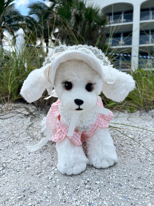 Luxury Dog Necklace, Pink Dress & Panama Set, Elegant and Chic Dog Clothes for Weddings, tutu Dog dress, Summer dog outfit, Barbie pet outfi