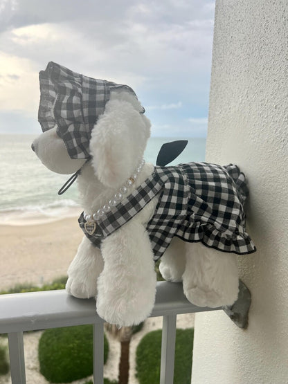 Pampered Pup ensemble - Stylish Sun Hat and Pearls, dress for pets, small dog outfit, dog costume party, Dog fashion, Dog dress, fancy dog