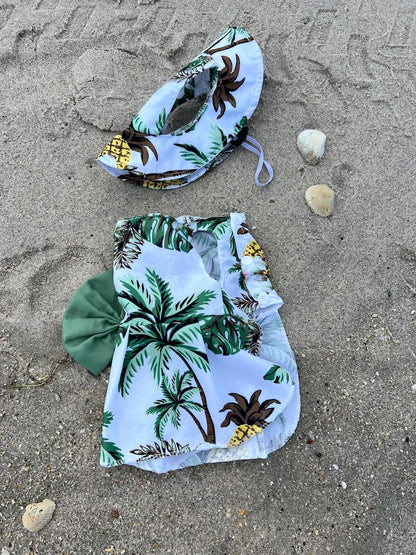 Tropical Dog Dress & Sun Hat Set – Hawaiian Summer Outfit for Small Dogs, Beach Pet Clothes, Luau Dog Costume, Fancy Dog Dress