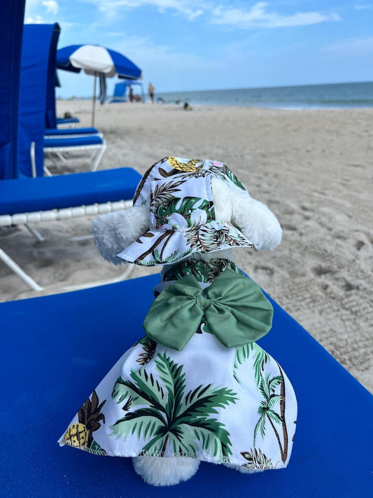 Sunshine Style: Dog Sundress & Stylish Straw Hat, Hawaiian Dress and Sun Hat, dress for pets, small dog outfit, aloha Hawaii dress,