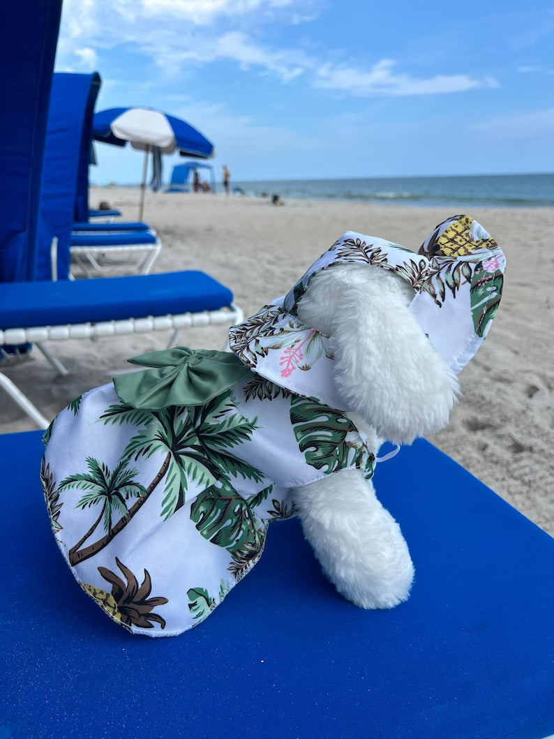 Sunshine Style: Dog Sundress & Stylish Straw Hat, Hawaiian Dress and Sun Hat, dress for pets, small dog outfit, aloha Hawaii dress,