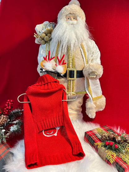 Holiday Dog Sweater - Deer Design with Cute Horn Clips, Dress for pets, small dog clothes, Christmas dress for dog, Christmas dog sweater