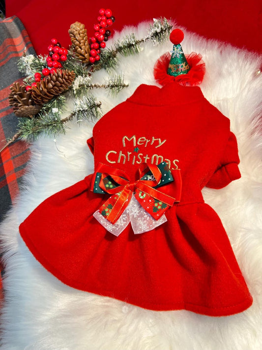 Festive Pup Outfit Set: Christmas Dress & Adorable Hat, Dress for pets, small dog clothes, Christmas dress for dog, Christmas dog outfit