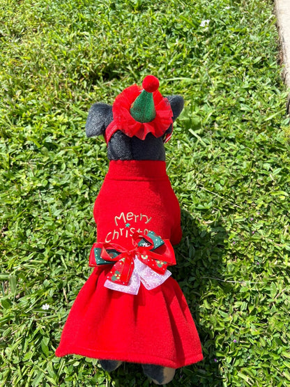 Cute Christmas Ensemble for Dogs: Dress and Matching Hat, Dress for pets, small dog clothes, Christmas dress for dog, Christmas dog outfit