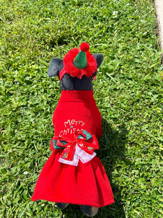 Cute Christmas Ensemble for Dogs: Dress and Matching Hat, Dress for pets, small dog clothes, Christmas dress for dog, Christmas dog outfit