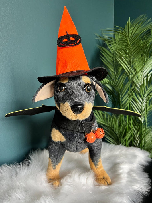 Spooky Bat Pet Costume Set with Pumpkin & Bells + Festive Hat, pet costume, dog Halloween dress, dog Halloween costume, pet cosplay outfit