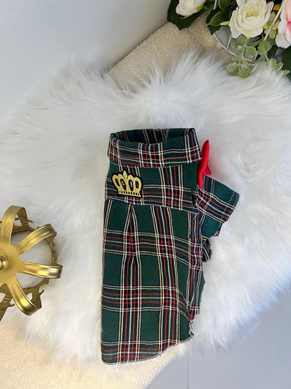 Stylish Green Plaid Dog Shirt - Royal Crown Embellishment, shirt for pets, small dog outfit, Dog fashion, dog Clothes, Green dog shirt