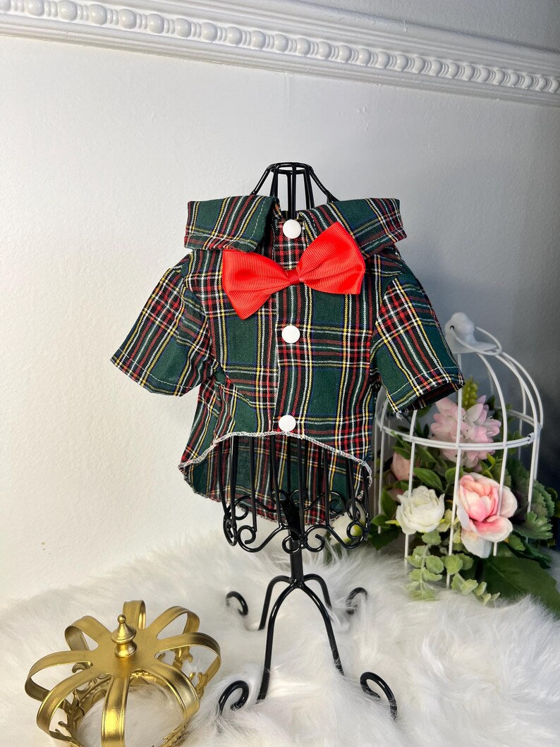 Regal Green Checkered Dog Top - Fit for a Furry King, shirt for pets, small dog outfit, Dog fashion, dog Clothes, wadding dog Clothes