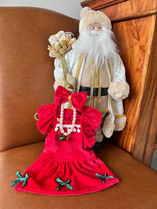 Deck the Paws: Red Holiday Dress, Necklace, and Bow for Pets, dress for pets, small dog outfit, Dog fashion, dog Clothes, Christmas pet