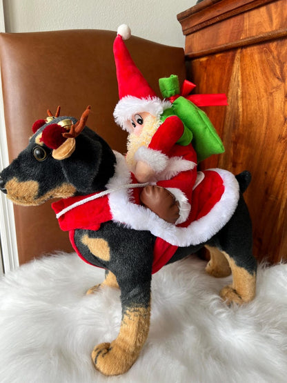 Festive Santa Cape and Reindeer Horns Dog Costume Set, Dress for pets, small dog clothes, Christmas dress for dog, Christmas dog outfit
