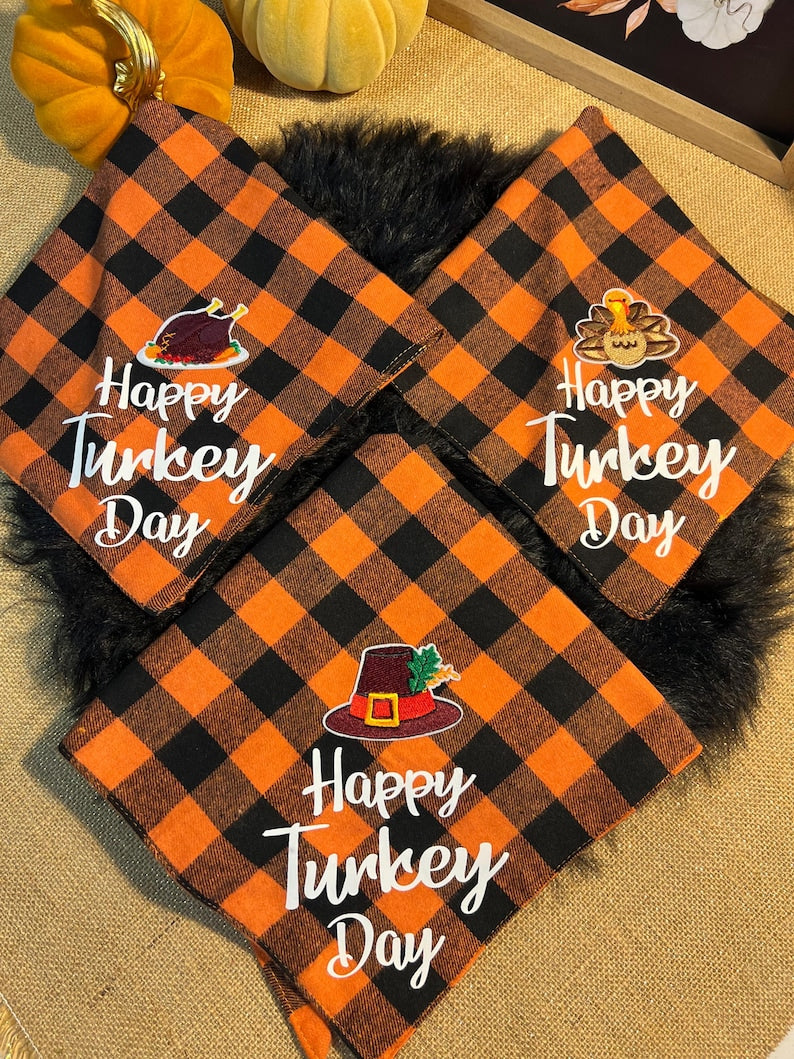 Unique Handmade Thanksgiving Bandana with Special Add-On, thanksgiving pet outfit, bandanna for Dog, bandanna for cat, thanksgiving bandanna