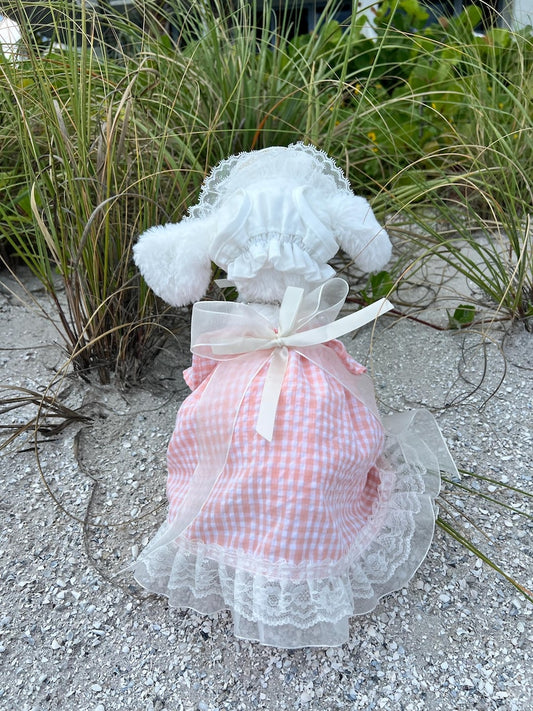 Chic Pink Outfit Set: Sundress, Lace Panama Hat, & Statement Necklace, Elegant and Chic Dog Clothes for Weddings, tutu Dog dress, Summer dog