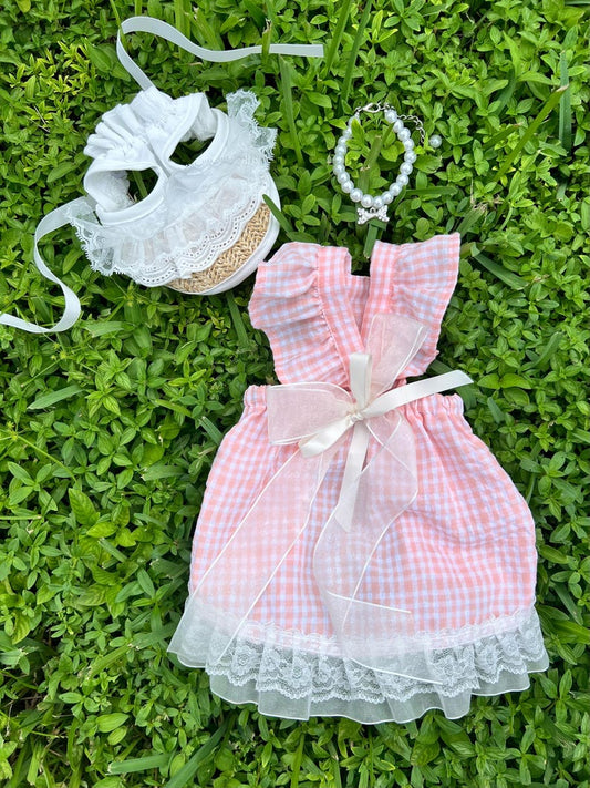 Elegant Pink Dog Dress with Lace & Hat – Summer Wedding Outfit for Small Dogs | Teacup, Yorkie, Poodle, Chihuahua Party Clothes