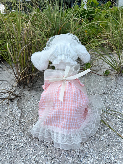 Luxury Dog Necklace, Pink Dress & Panama Set, Elegant and Chic Dog Clothes for Weddings, tutu Dog dress, Summer dog outfit, Barbie pet outfi