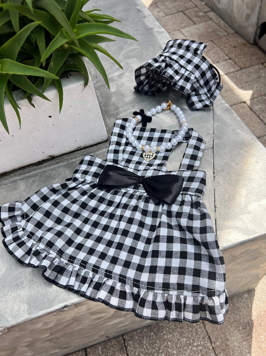 Chic Dog Sun Outfit - Panama Hat & Pearl Chain, dress for pets, small dog outfit, dog costume party, Dog fashion, Dog dress, fancy dog dress