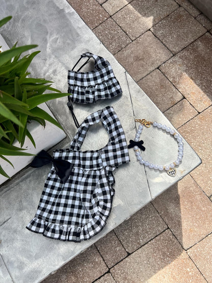 Pampered Pup ensemble - Stylish Sun Hat and Pearls, dress for pets, small dog outfit, dog costume party, Dog fashion, Dog dress, fancy dog