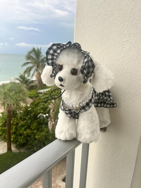 Pampered Pup ensemble - Stylish Sun Hat and Pearls, dress for pets, small dog outfit, dog costume party, Dog fashion, Dog dress, fancy dog