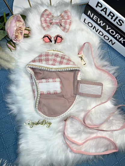 Pink Dog Cape Harness with Glam Glasses & Bow - Trendy Pet Fashion, dress for pets, small dog outfit, dog costume party, Dog fashion