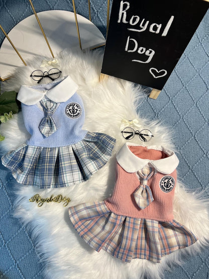Cute Dog Dress in Schoolgirl Style with Glasses | Puppy Apparel, Dress for pets, small dog clothes, dog fashion, Cute dog costume cat outfit
