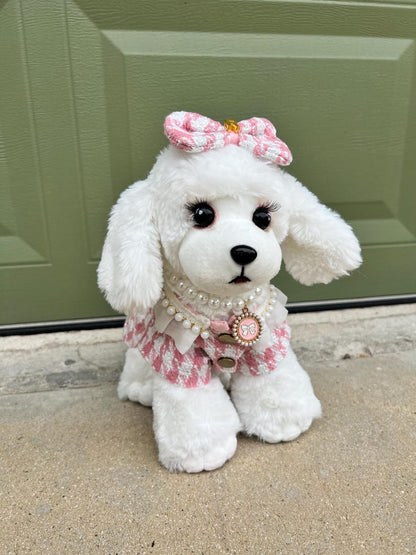 Chic Pink Tweed Dog Dress & Necklace | Personalized Clip - Handmade Pet Fashion, pink Dog dress, Custom dog clothes, wedding birthday dog