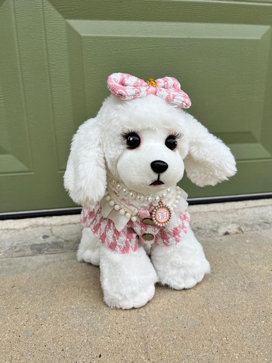 Chic Pink Tweed Dog Dress & Necklace | Personalized Clip - Handmade Pet Fashion, pink Dog dress, Custom dog clothes, wedding birthday dog
